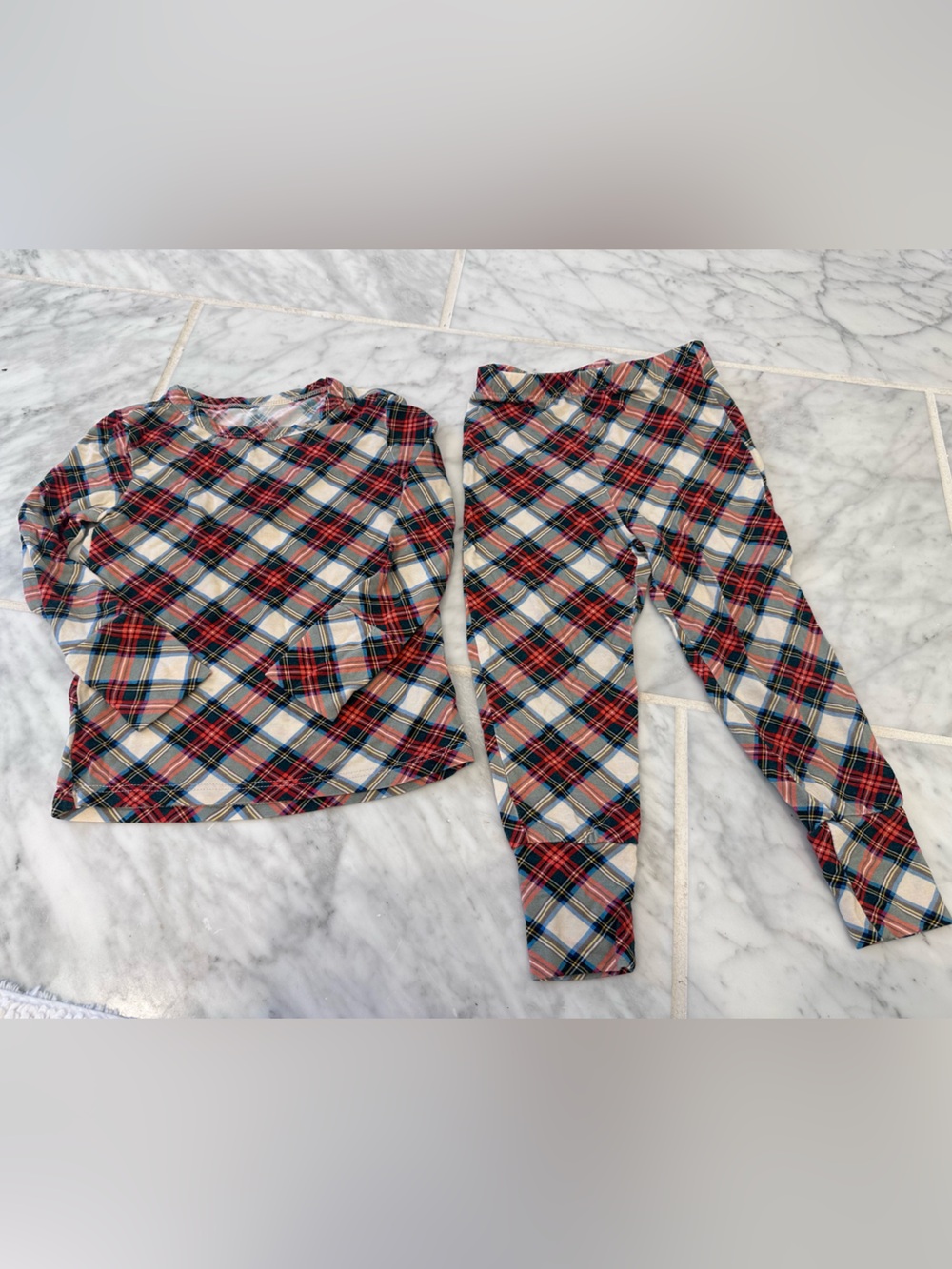 Posh Peanut Red and Cream Plaid Kids Pajama Set